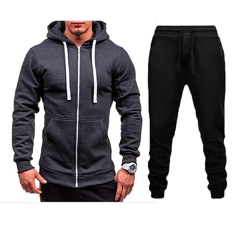 New Casual Sweatshirt Zipper Hooded Sweatshirt Jacket Men's Solid Color Cardigan Suit