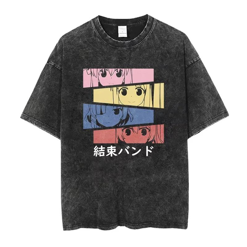 

Men T-Shirt Bocchi The Rock Manga Ryo Top Print Vintage T-Shirt Casual Basis O-Collar Black Shirt Short Sleeve Washed T-Shirt 5XL різнокольоровий