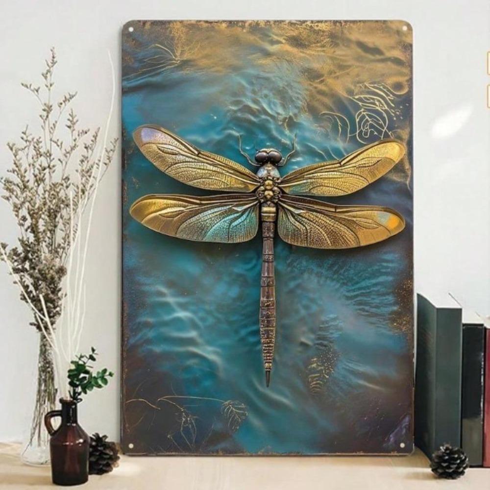 Vintage Dragonfly Metal Tin Sign Retro Wall Art Rustic Home Decor Kitchen Bar