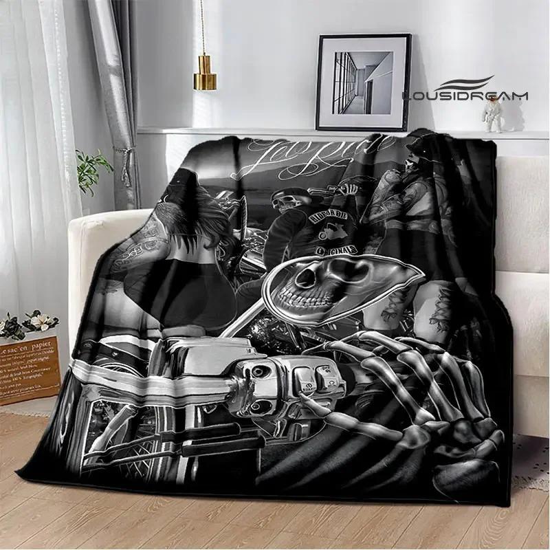 Retro Totenkopf Motorrad bedruckte Decken Picknickdecke Flansch Warme Decke Haus Reise Decken Bettwäsche Geburtstagsgeschenk