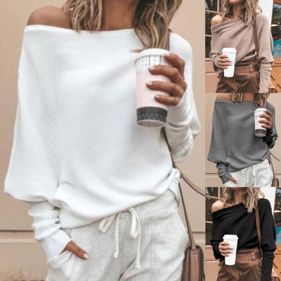 Women Sweater Off Shoulder Raglan Sleeve Pullover Knitted All Match One Shoulder Top for Daily Wear