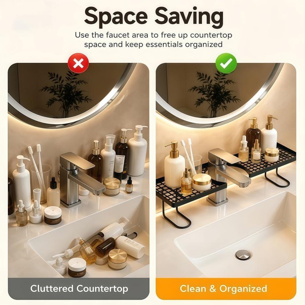 Behind the Faucet Sink Organizer, Thickened Behind the Faucet Shelf Bathroom, No-Drill Free Standing Faucet Storage Shelf