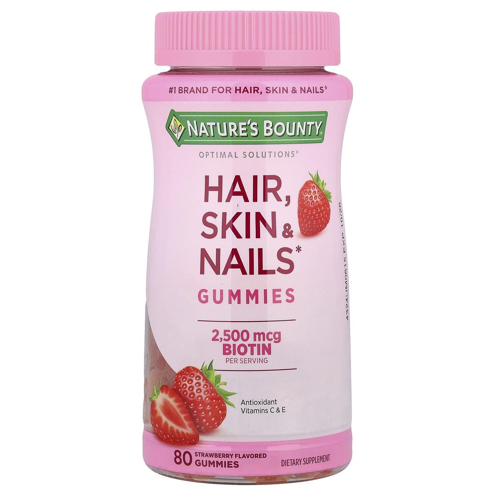 Nature's Bounty Optimal Solutions®, Hair, Skin, Nails Gummies, Strawberry Flavor, 80 Gummies