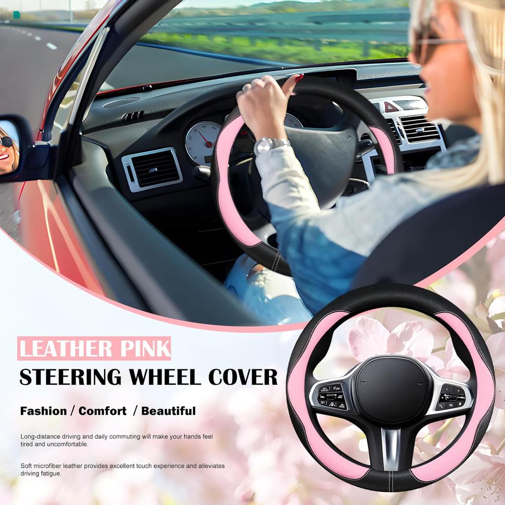 SuperKaKa Car Steering Wheel Cover 2025, Universal Auto PU Cute Breathable Slip-Proof Comfort Imitation Leather Protector Cars Interior Accessories