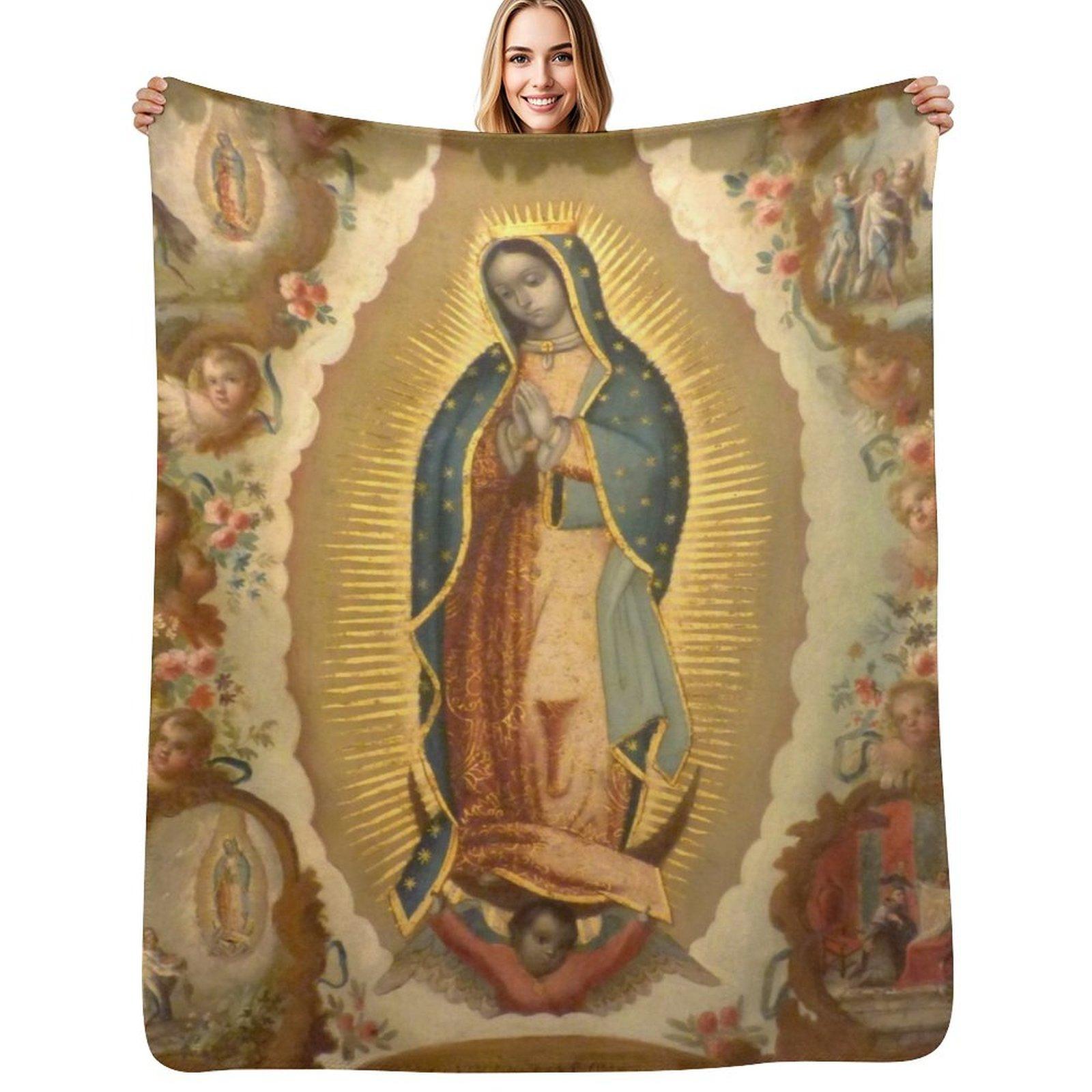Virgin of Guadalupe with the four apparitions by Juan de Senz Throw Blanket Flannel Fleece Soft Warm Throw Blanket Size: 75*100cm, Weight: 230 GSM
