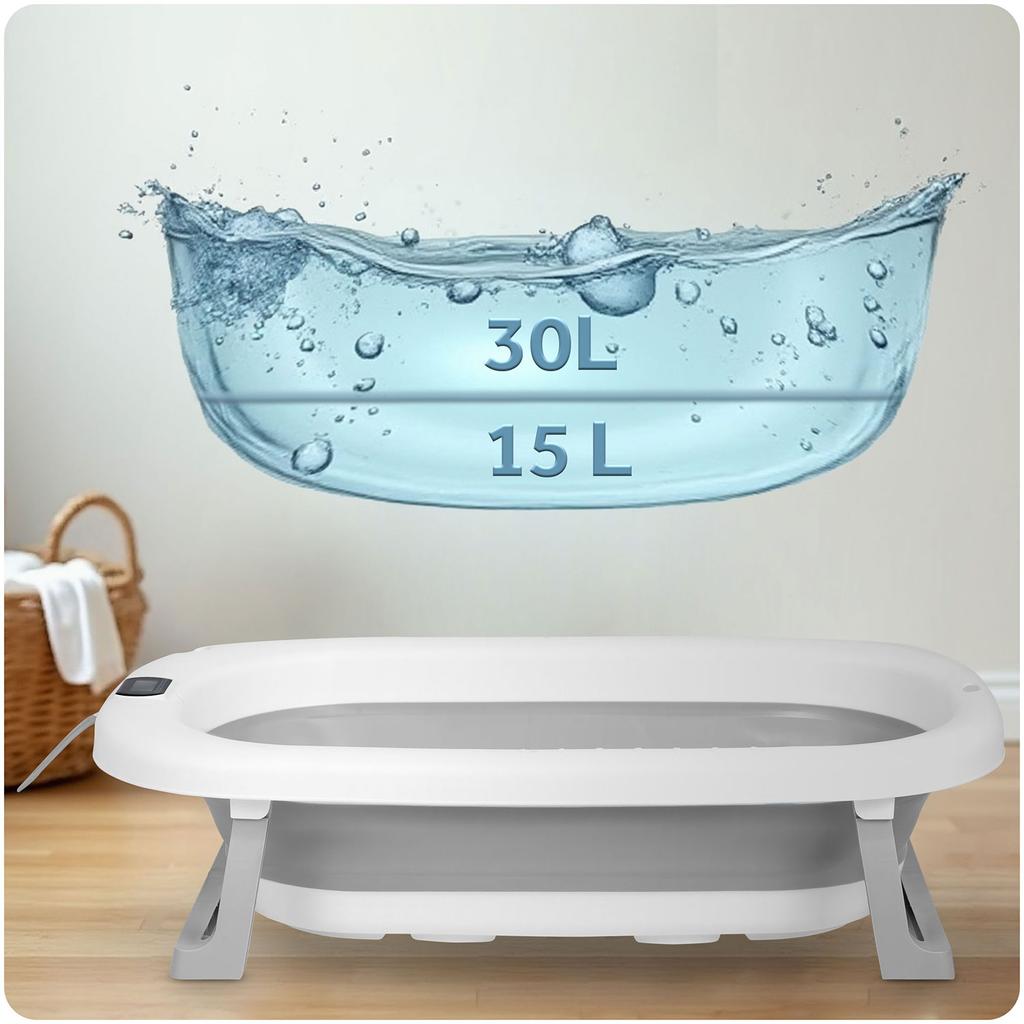 Foldable Baby Bath Tub For Infants With Thermometer & Insert, Ricokids