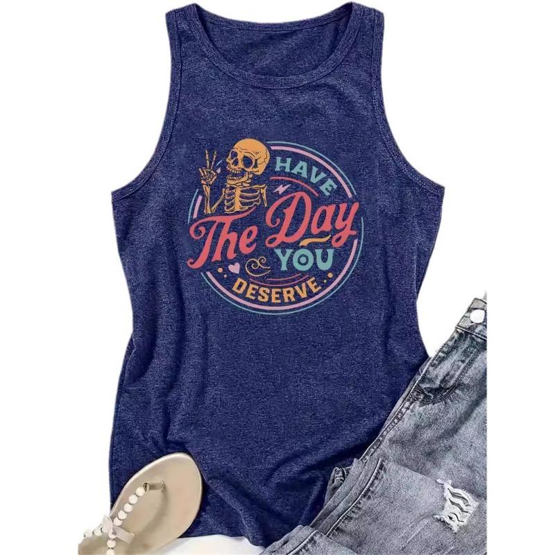 Printed Round-neck T-shirt Spring and Summer Casual Top Vest