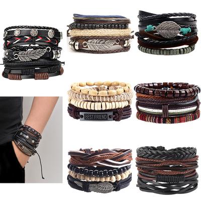 Heiß verkaufte neue mehrlagige gewebte Set-Kombination Retro-Armband, Legierung Blatt Perlen Schmuck Großhandel