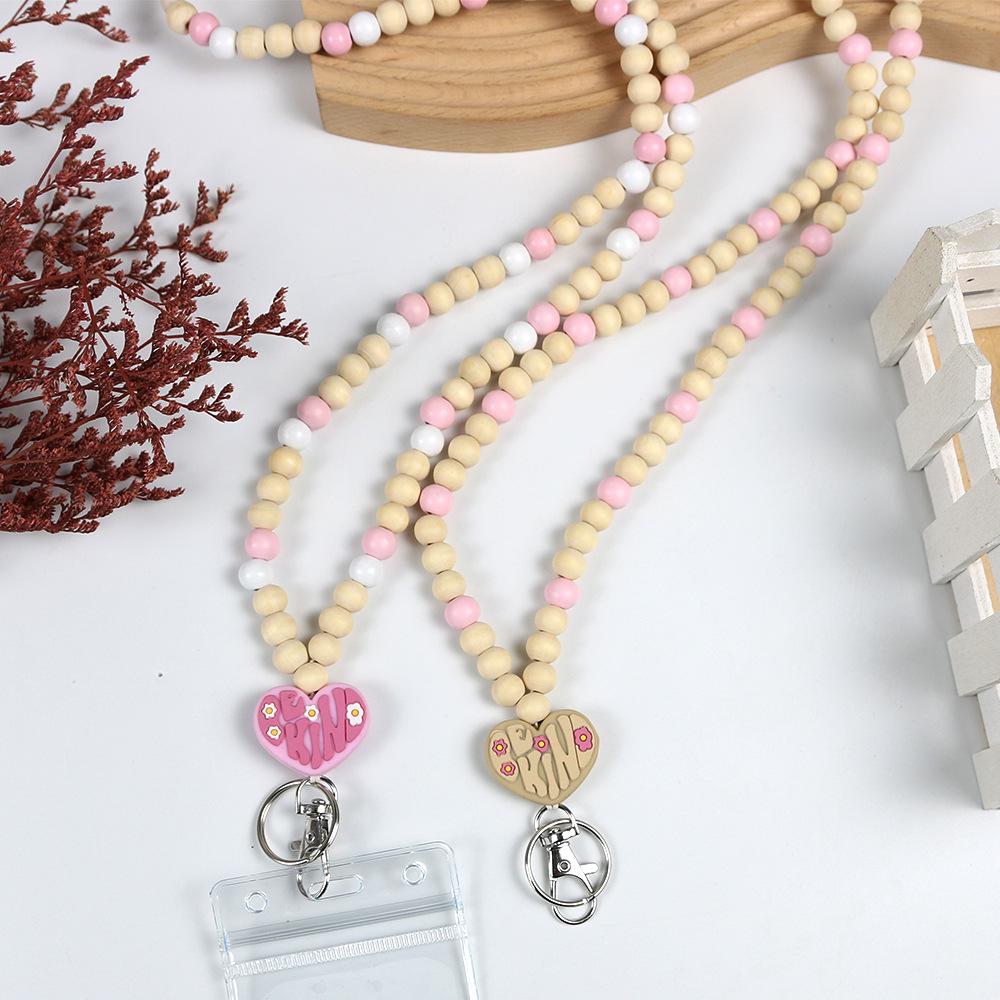 Beaded Wooden Necklace & Lanyard - Multi-functional Phone Chain with Wood Chips & Polymer Clay