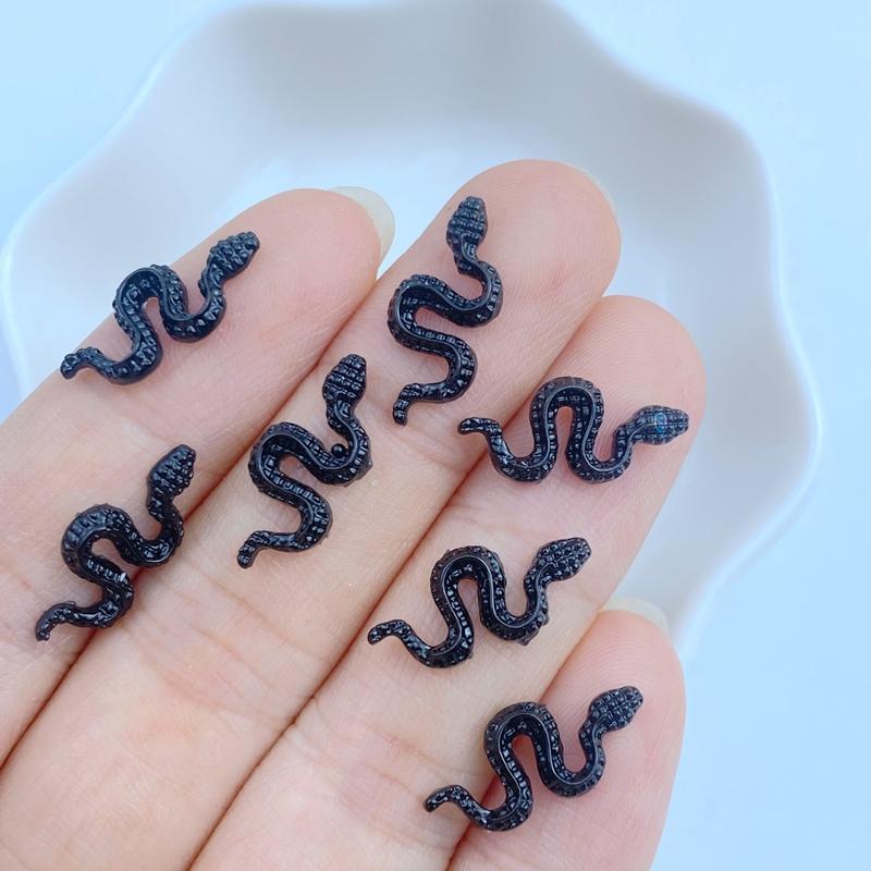 50Pcs New Cute Resin 8*17Mm Mini Shiny Little Snake Series Flat Back Manicure Parts Embellishments For Hair Bows Accessories