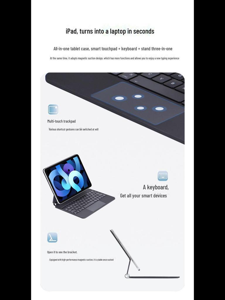 Magic Bluetooth Keyboard for iPad Air 4/5 and Pro 11/12.9 with Magnetic Suspension