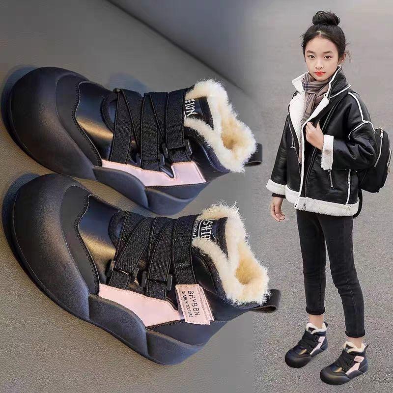 Girls Snow Boots Winter Fleece Lined Kids Cotton Shoes, Waterproof Princess Ankle Boots