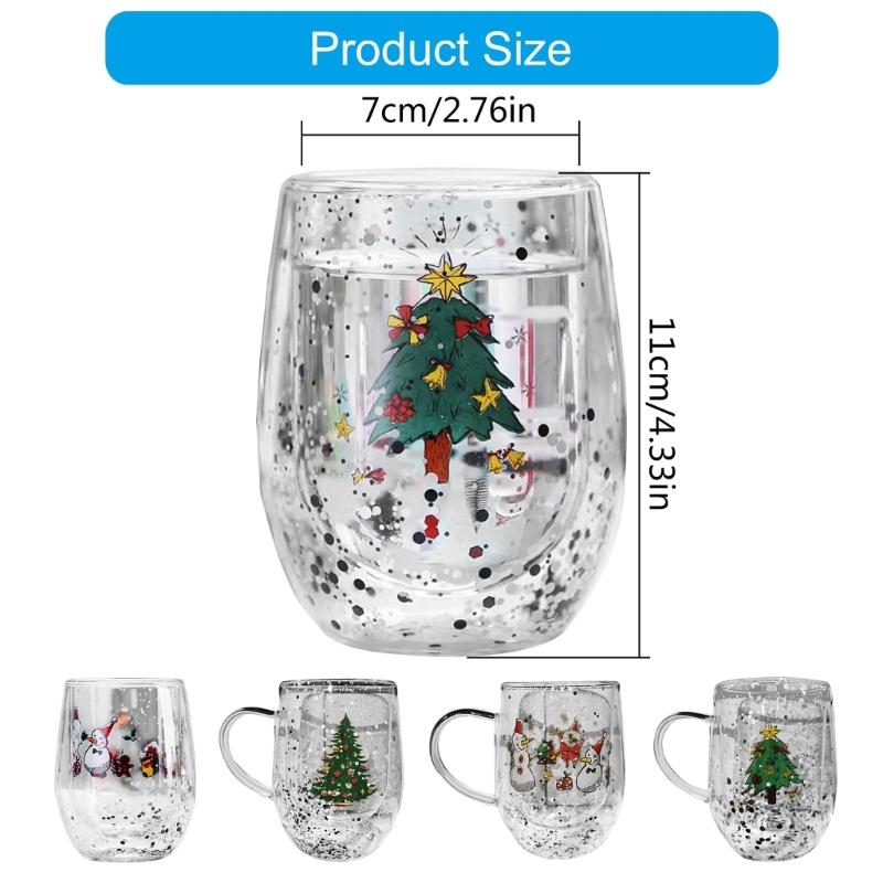 Saisonales doppelwandiges Getränkeglas Trinkbecher 300ml Hitzebeständig Kaffee-Trinkgeschirr Weihnachts-Tischdekoration