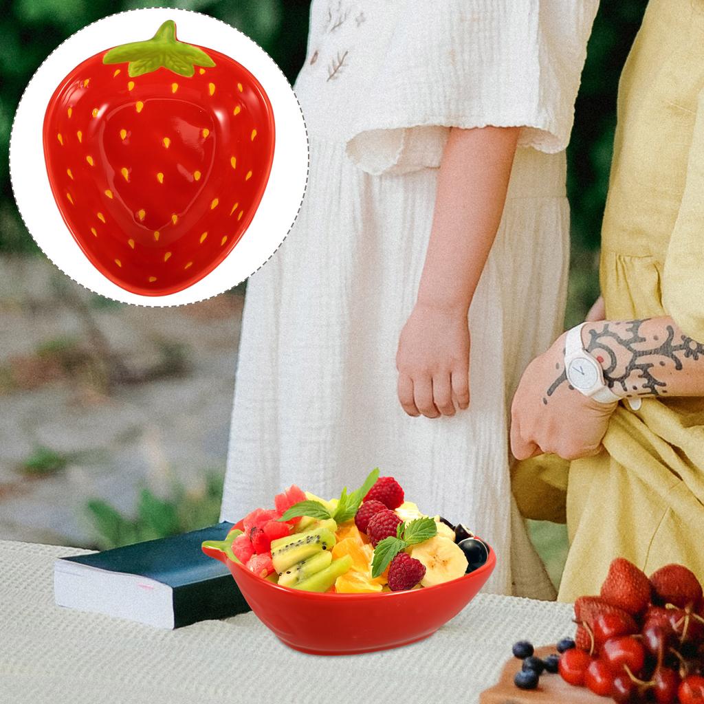 Süße Erdbeer-Keramikschale Lebensmittelbehälter Wiederverwendbare Dessertschale Stoßfeste Obstschale Dekorative Salatschüssel