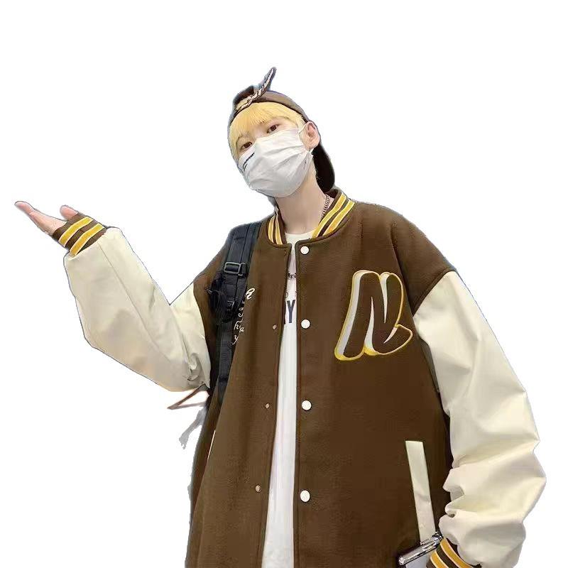 Men's Casual Loose Embroidered Baseball Jacket for Spring and Fall - Suitable for Couples and Students