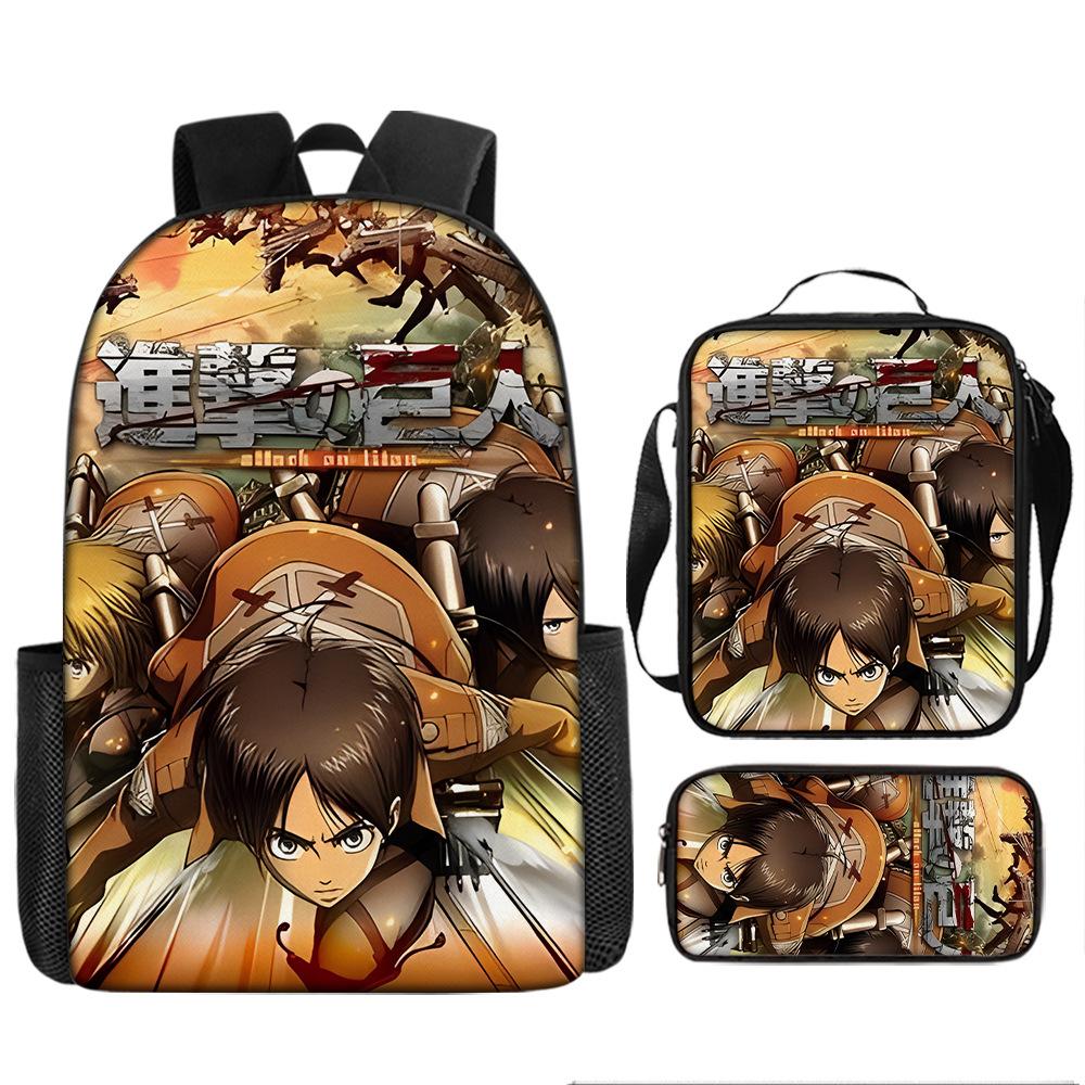 Attack Giant School Bag Anime Men's and Women's Backpacks Student Large Capacity Outdoor Leisure Travel Bag Three-piece Set