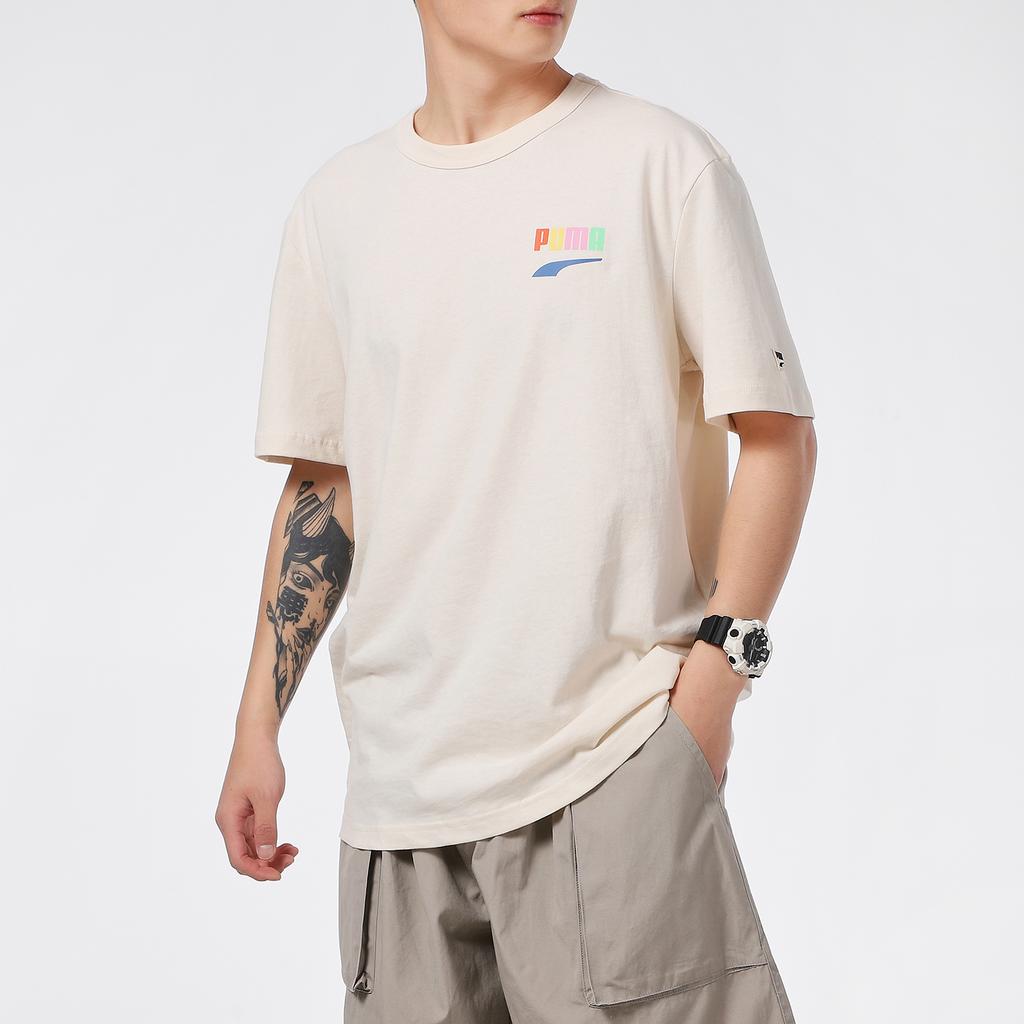 Puma Cartoon Print Round Neck Short Sleeve T-Shirt Men Tops Beige 531335-75