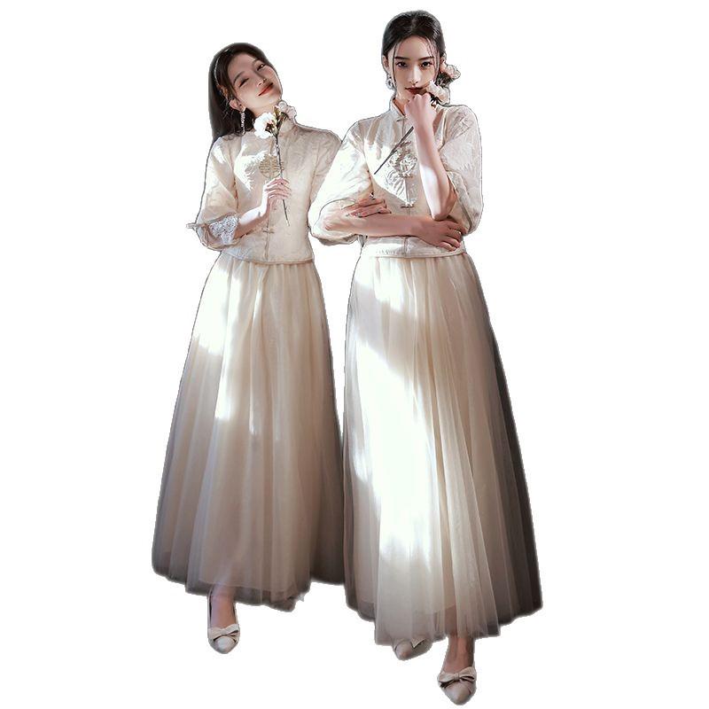 Champagne Bridesmaid Dress - Women's Winter To Summer Petite Gown with Enhanced Design