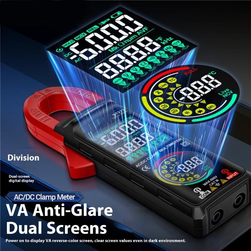 Professional Digital Clamp Meter 6000Counts Double Display Voltages Tester NonContact Voltages Sensors Builts In Flashlights