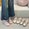 Inner Height Increase 5CM Flat Bottom Small Fragrant Wind Bag Head Half Slippers Women's 2024 New Versatile Bow Small Sandals Outer Wear
