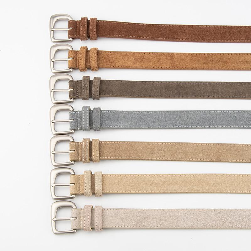 Design Niche Frosted Sued Belt for Women Silver Irregular Pin Buckle Decorative Jeans Waist Belt for Women