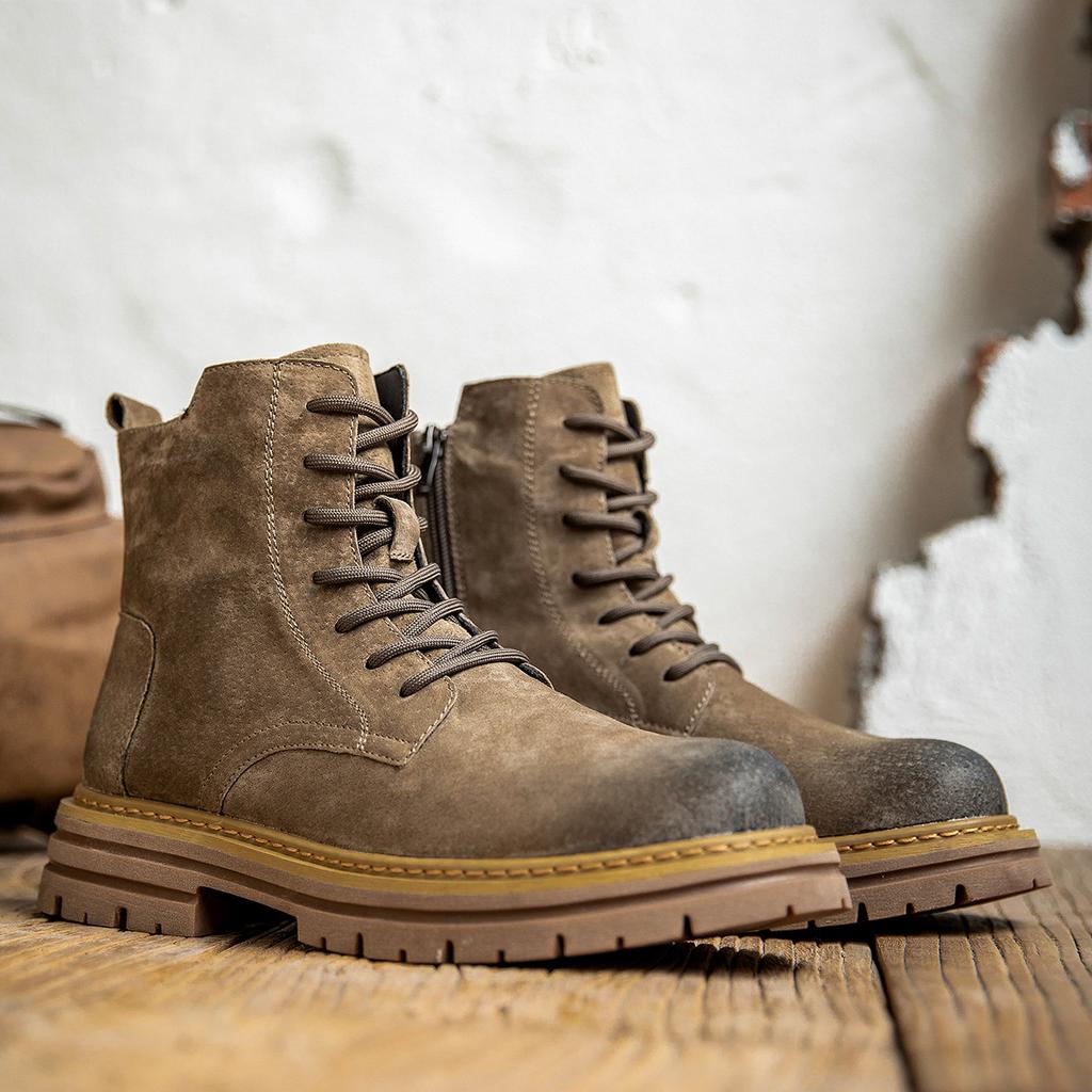 American Retro Men's Martin Boots 2025 New Autumn and Winter Men's Shoes Velvet High-top Tooling Men's Genuine Leather Boots