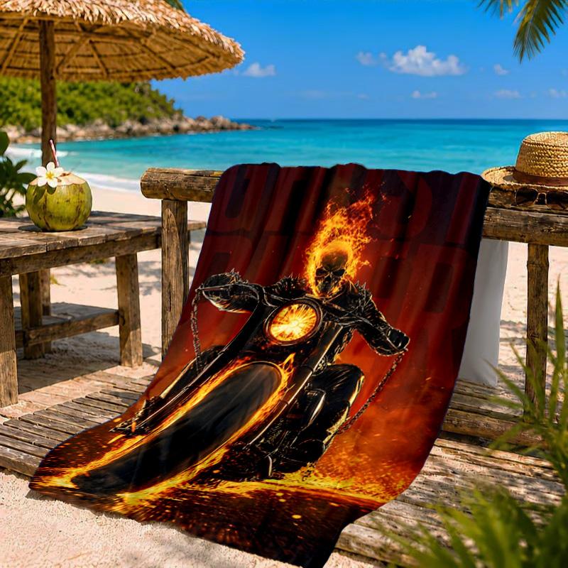 Rider On Fire Strandtuch Mikrofaser Strandtuch, Leicht und Schnelltrocknend, für Sommerreisen, Schwimmbad-Fan Geburtstagsgeschenk