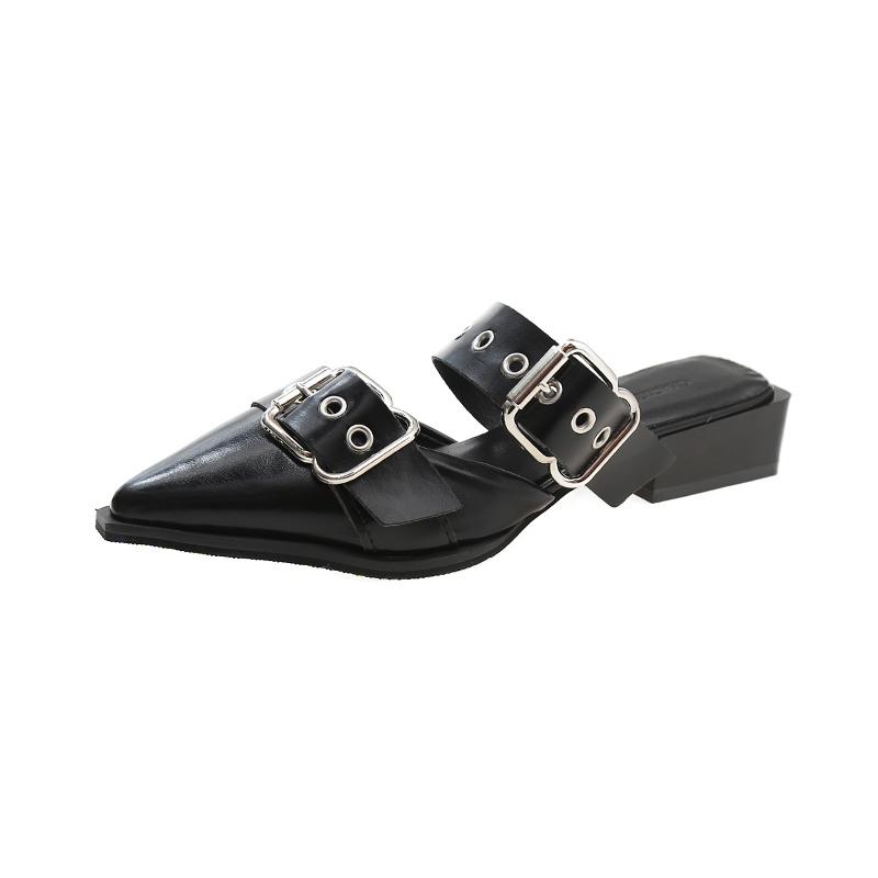 Women Flat with Shoes 2024 Designer Luxury Buckle Fashion Ladies Flats Shoes Slingback Pointed Toe Casual Female Sandals Mules