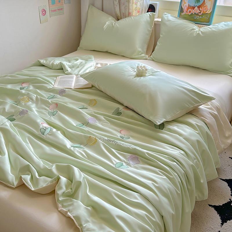 

1 шт. Летнее стеганое одеяло с принтом, подходит для спальни, квартиры, летнее, удобное, тонкое одеяло, односпальное, двуспальное 150/200 см 150X200Cm зелёный