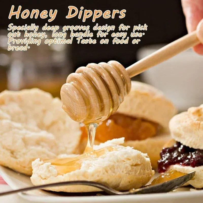Durable Long Stick Honey Stir High Quality  Bar Mixing Handle Jar Spoon Practical Wood Dipper Honey Kitchen Accessories 20pcs