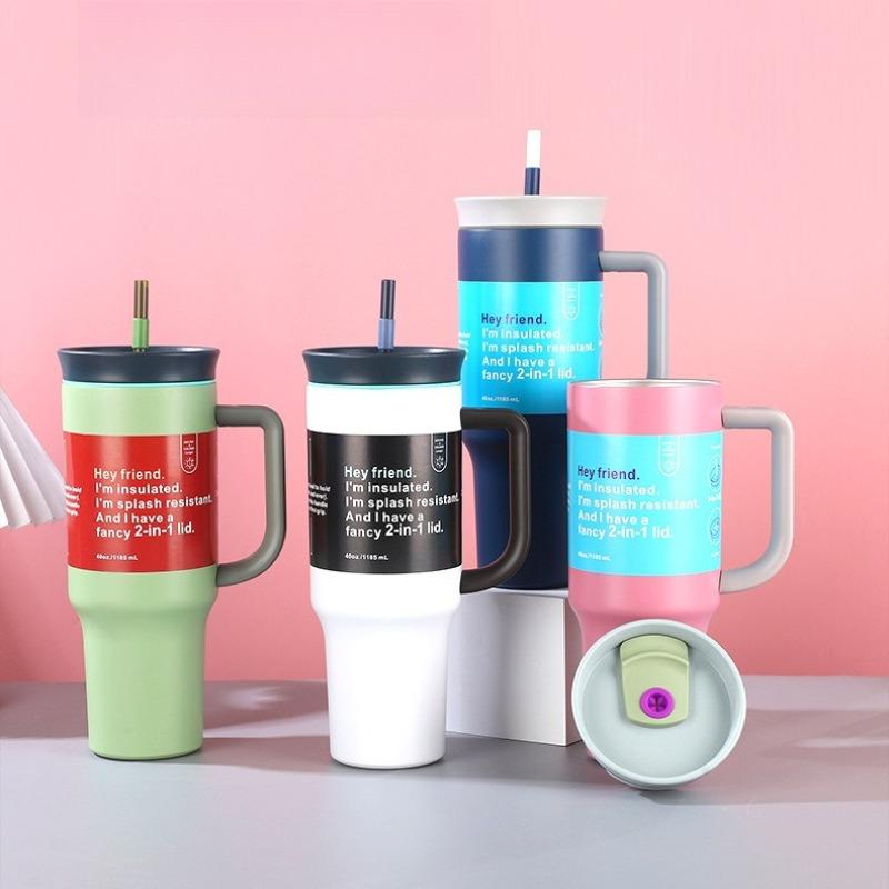 40oz Handle Car Cup 304 Stainless Steel Double Layer Vacuum Insulated Bottle Handheld Outdoor Portable Car Straw Cup