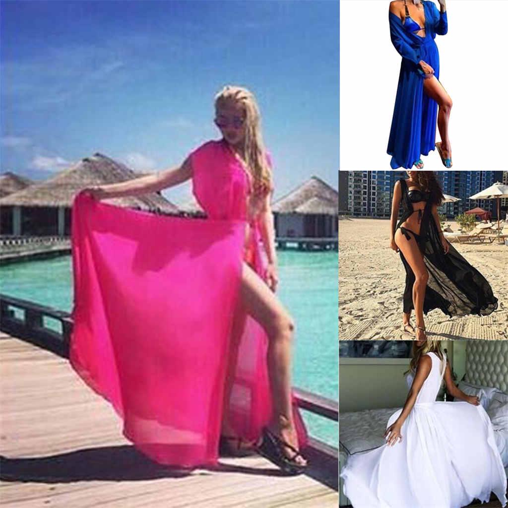 Damen Bikini Sonnenschutz Lange Bluse Kurzarm Urlaubs Bikini Cover Up Badebekleidung Badeanzug
