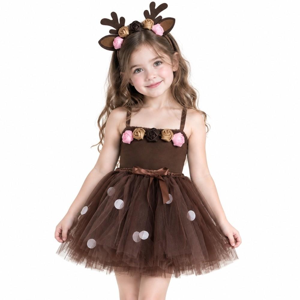 Brown Deer Reindeer Tulle Skirt Christmas Costume Tutu Dress Cute Girl Tutu Skirt  Party