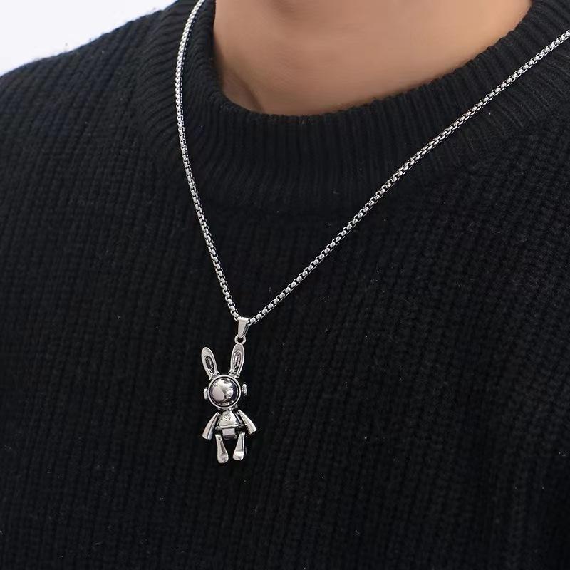 Star With The Same Diamond Paper Bag Bear Necklace Trendy Personality Hip Hop Men'S And Women'S Long Sweater Chain Autumn And Winter Accessories