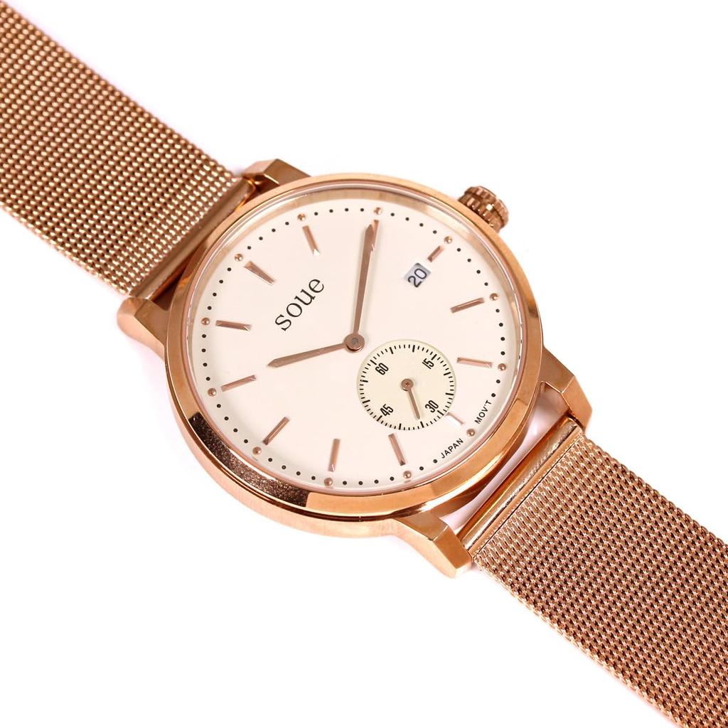 SOUE Pereche Ceas Classics Pereche Ceas Pereche Cuplu Dimensiune 38mm Curea din oțel inoxidabil Curea din plasă Bandă aur roz Cadran fildeș [SOUE] Femei Bărbați