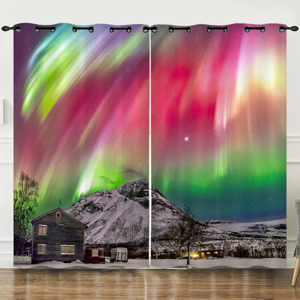 Curtain Bedroom Curtain Digital Printing Aurora Blackout Curtain Fabric No Punching