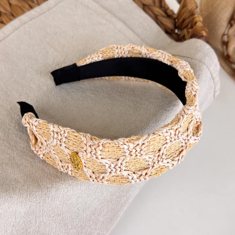 Bohemian Straw Wide-Brimmed Headband for Women - Vacation Style Hair Accessory