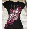Tricou Retro Negru Scurt cu Maneci Scurte, Decupat, Subțietor