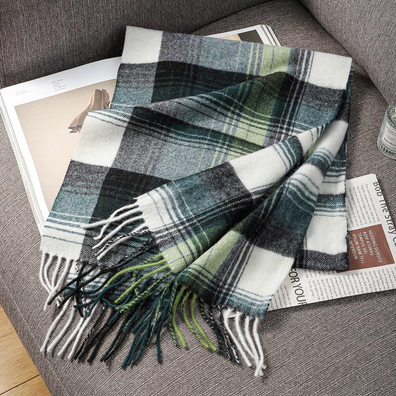Autumn and Winter Scarves 100% Lamb Wool Scarves Plaid Scarves Unisex Fringed Warm Scarves