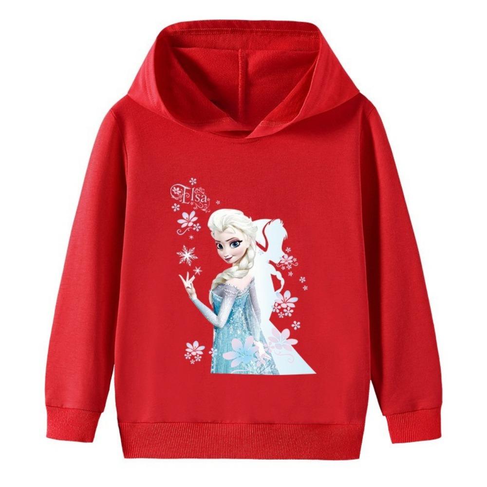Warm Kids Hooded Pullover, Cartoon Princess With Snowflake Silhouette Graphic Sweatshirt, Autumn Winter Casual Long Sleeve Top for Children Daily Wear