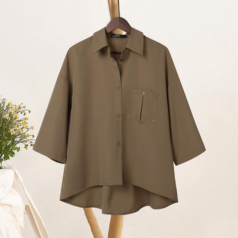 ZANZEA Dame Casual Nedslått Krage Løs 3/4 Ermet Bluse