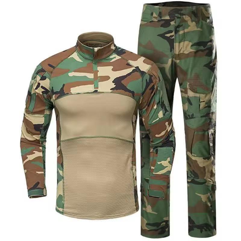 Mens Camo Tactical Long Sleeve Set Outdoor Training Suit Breathable Cotton Blend Hiking Running