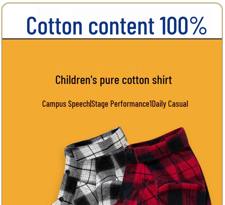 Boys' Spring & Autumn Plaid Long-Sleeve Shirt - Korean Style, Comfortable, Pure Cotton for Older Kids