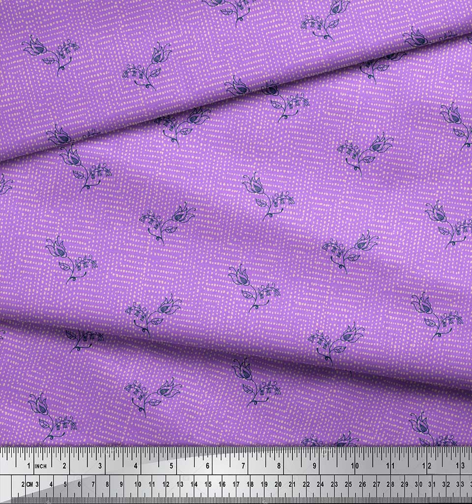 Soimoi Material Satin Crep Japonez Violet cu Imprimeu Floral Artistic cu Muguri la Metru 42 Inch