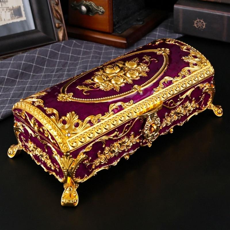 Rectangle Necklace Storage Box European Style Large Size Organizer Enamel Alloy Earrings Ring Storage Jar Dresser Display Case