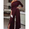 Elegante Jumpsuits für Damen Frühling Einfach Elegant Büro Dame Locker Gerafft Cold Shoulder Gespaltenes Bein Weiter Bein Jumpsuit