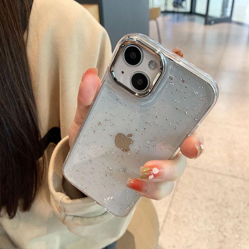 Electroplated Transparent Silver Foil Mobile Phone Case for IPhone17promax Niche Ins Style for Apple 14 Women's Model 15 Soft