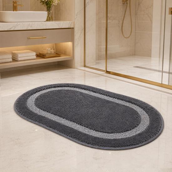 Oval Bathroom Rug, Microfiber Soft Highly Absorbent Bath Rug, Non-Slip Plush Fluffy Door Mat for Shower Bathtub Sink Entrance