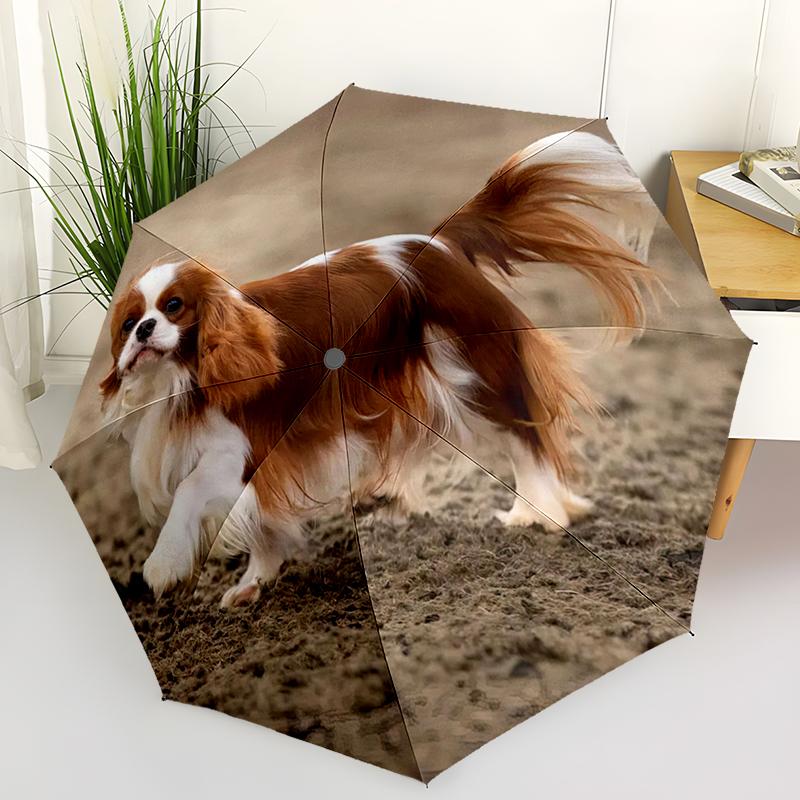 1pc Cute dog pattern Umbrella Portable Folding Umbrella Iron Frame Hole Bone Structure Outdoor Home Umbrella