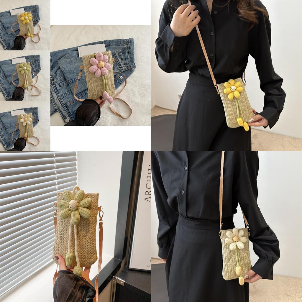 Adorable Floral Weave Bag For Women Trendy Summer Crossbody Phone Purse